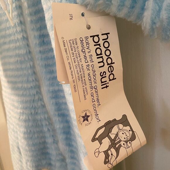 Vintage Bundles by Sterncraft Hooded Pram Suit Blue Striped USA Size Medium NWT - Picture 5 of 10